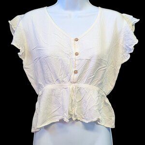 One Love Clothing Los Angeles White Ruffle Peplum Top Blouse Women's Size Large